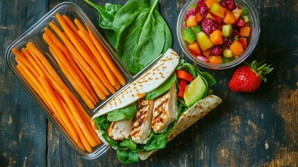 Healthy Chicken Wrap Lunch Box on Wood