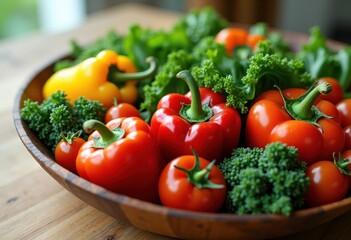 vibrant plant based ingredients wooden bowl fresh colorful vegetables herbs organic healthy cuisine, food, produce, leafy, vegetarian, nutrition, salad