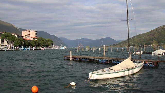 View of the port of Paratico, a small town on Lake Iseo in northern Italy
