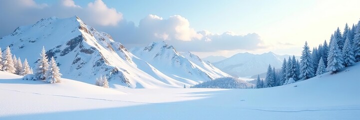 Fototapeta premium Snow-covered plateau with stillness and tranquility in the winter season, wilderness, wintry