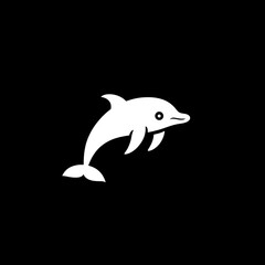 Fototapeta premium Dolphin silhouette in minimalist design with black background and white vector illustration showcasing modernist style