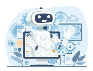 Robotic process automation concept. Artificial intelligence innovation in business technology. Vector web banner illustration.
