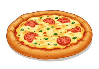 Cartoon pizza with tomatoes and basil