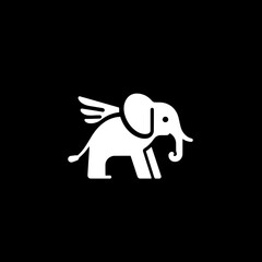 Obraz premium Minimalist logo with a flying elephant in white and black, created using negative space for modern design aesthetics