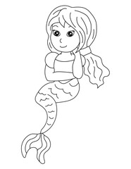 Mermaid Coloring Page for Kids – Cute Line Art Printable for Fun and Learning