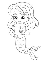 Mermaid Coloring Page for Kids – Cute Line Art Printable for Fun and Learning