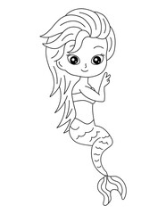 Mermaid Coloring Page for Kids – Cute Line Art Printable for Fun and Learning