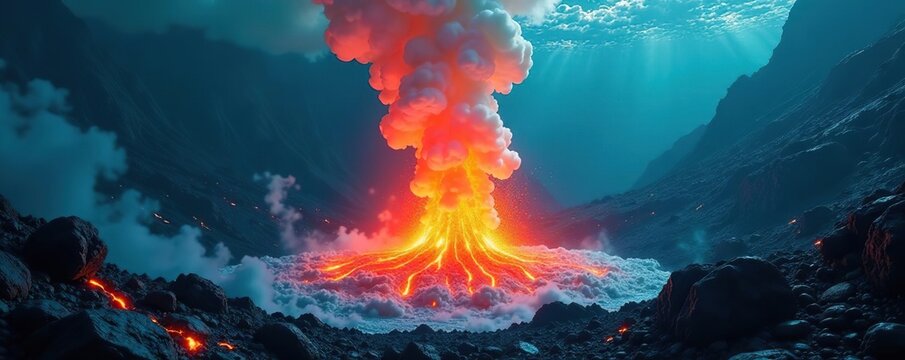 Underwater volcanic eruption creating surreal colors and landscapes,  landscapes,  abstract