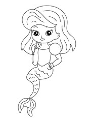 Mermaid Coloring Page for Kids – Cute Line Art Printable for Fun and Learning