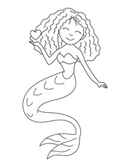 Mermaid Coloring Page for Kids – Cute Line Art Printable for Fun and Learning