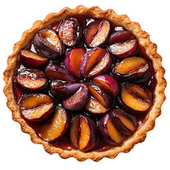A Freshly Baked Plum Tart with Buttery Crust Isolated on Transparent Background