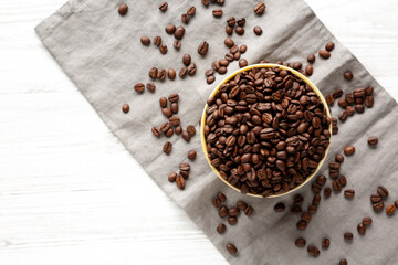 Organic Roasted Coffee Beans in a Bowl, top view.