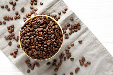 Organic Roasted Coffee Beans in a Bowl, top view.