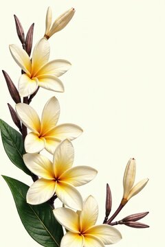 Vanilla flowers and hand-drawn tropical flora on isolated background, perfect for spice sweets or generative AI projects,  generative AI, stock photo