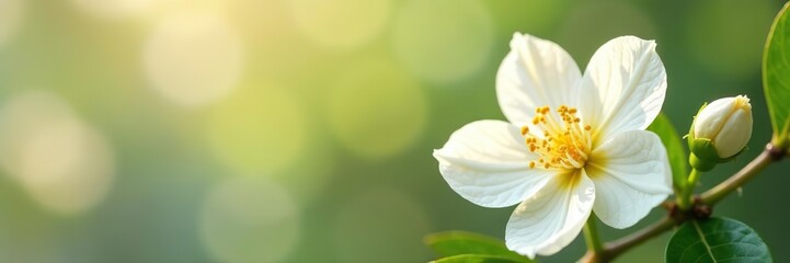 Fototapeta premium Stunning image of white calamondin citrus petals and buds with orange blossom fragrance, lovely neroli aroma, and azahar flowers, azahar flowers, petals