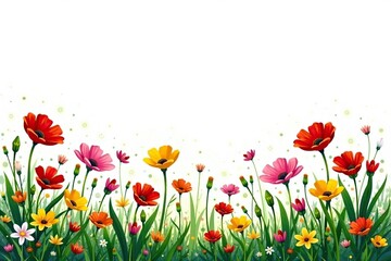 Various colorful meadow flowers isolated on white background,  garden,  nature