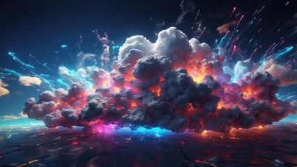 A digital illustration of a glowing cloud shape integrated with a network of fast-moving data streams