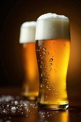 Texture water drops on the surface of a cold beer bottle with a blurred beer background,  cool,  close-up