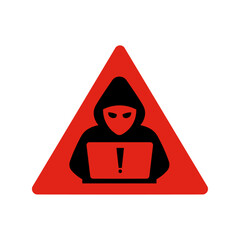 Hacker Alert Warning Sign, Cybersecurity Threat Illustration