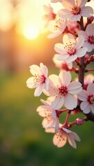 Soft focus image of bright spring blossoms bathed in warm sunlight,  freshness,  vibrant