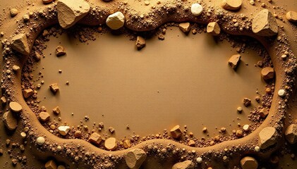 Top view of brown dirt background and texture with visible grains and small rocks,  top view,  muddy