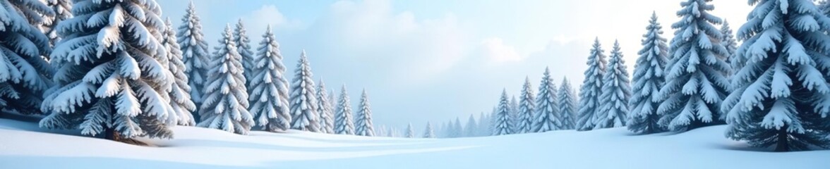 Snow-covered landscape with pine trees, creating a serene winter wonderland,  serene,  frosty
