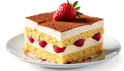 Classic tiramisu dessert, layers visible, isolated , close-up, treat, baking