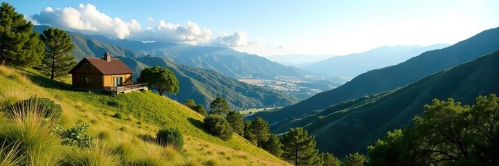 Naklejka premium Scenic view of Rancho Sierra Vista in Santa Monica Mountains surrounded by lush greenery and rugged terrain, hiking, outdoors