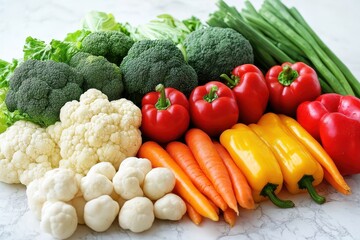 Fresh vegetables arranged on a countertop
