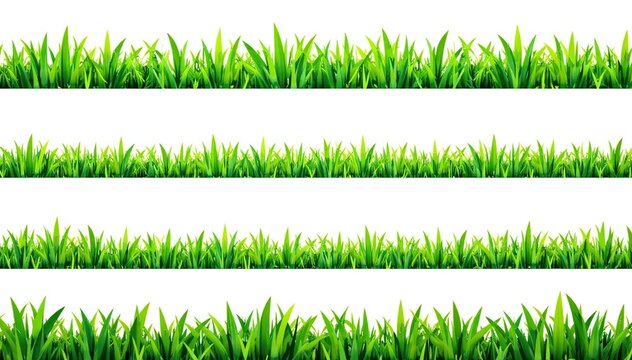 Seamless collection of green grass borders on white background,  textured,  landscape