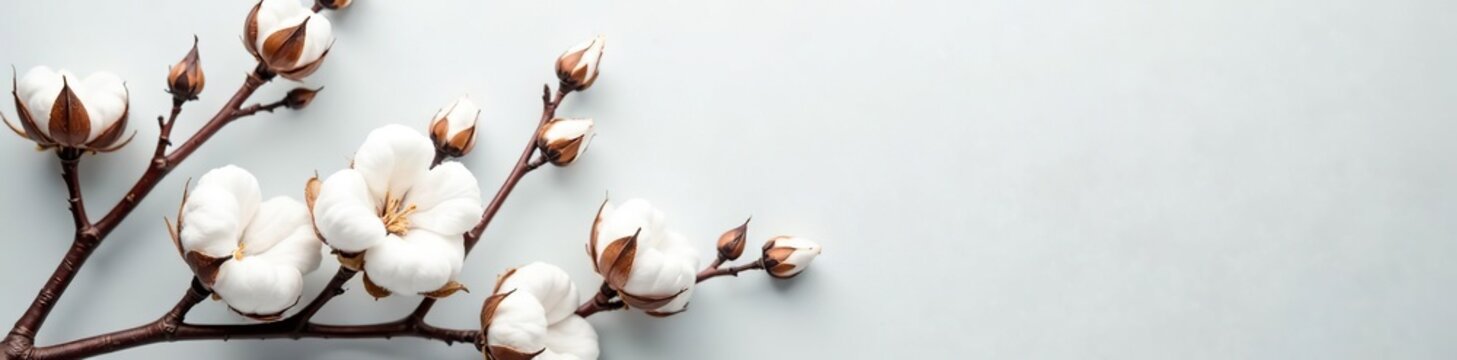 Set of cotton branches with delicate cotton flowers, cotton,  soft