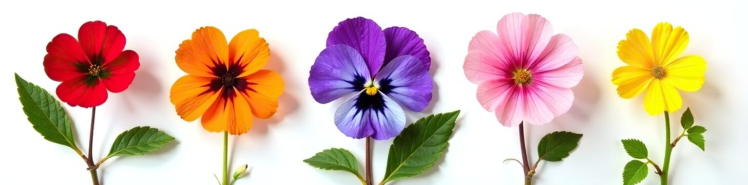 Set of edible flowers (nasturtium, viola, borage) on white background,  culinary,  borage