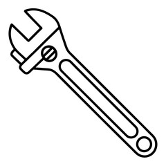 Adjustable wrench vector line art on white baclground