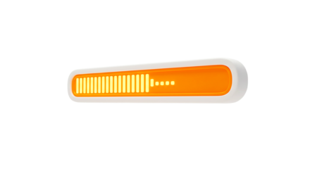 A bright orange loading bar with white border against a black background showing progress indicator