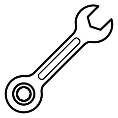 Ring spanner wrench vector line art on white baclground