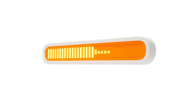 A bright orange loading bar with white border against a black background showing progress indicator