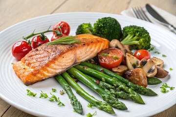 grilled salmon steak with vegetables