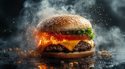 Delicious burger bursts with fiery, smoky energy