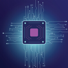 Futuristic microchip with glowing connections, perfect for artificial intelligence and digital designs