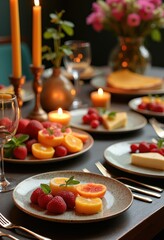 vibrant table setting texture rich ingredients colorful plates cutlery decorative elements culinary art, textures, cuisine, style, design, textiles