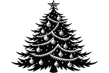 Obraz premium Christmas tree vector illustration with green fir branches and winter holiday decorations.