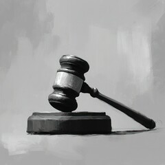 Gavel rests on sound block, courtroom background, justice concept