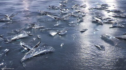 Crystalline ice shards scattered across smooth surface