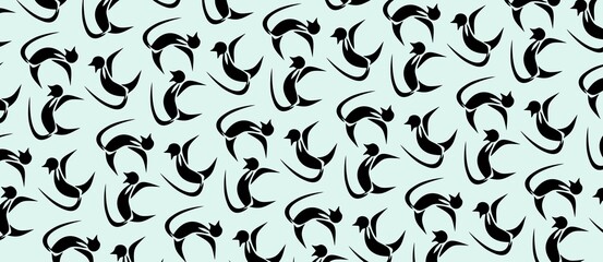 Black cat illustration. Hand drawn kitten. Minimalist cat pattern. Light background