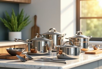 modern metal medley cooking utensils arrangement contemporary kitchen design culinary tools display, spoon, whisk, ladle, fork, knife, tongs, spatula