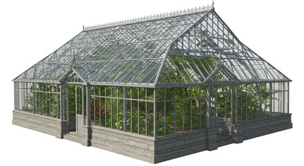 Obraz premium Greenhouse with lush green plants transparent background