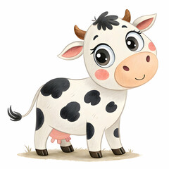 Cheerful Cartoon Cow Standing Happily
