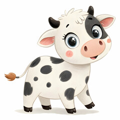 Cheerful Cartoon Cow Standing Happily