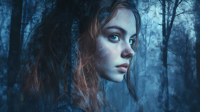 Sudden disappearance of megan's husband in enigmatic woodland reveals sinister truths. concept mystery, suspense, enchanted forest, vanishing act, sinister revelations. Vanishing Truth. Illustration