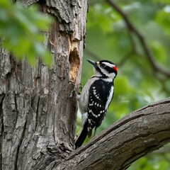 Downy Woodpecker Perched on a Tree